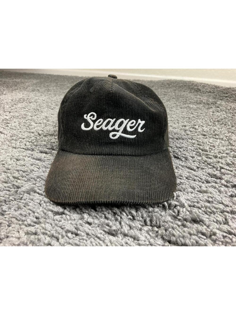 Seager Hat Black Corduroy Snapback Baseball Cap White Embroidered Logo